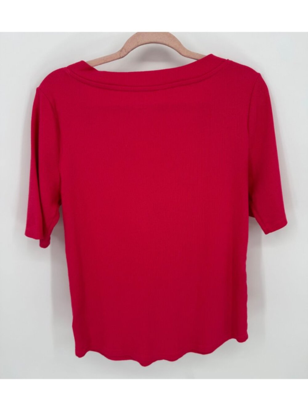 Talbots Womens Raspberry V-Neck 3/4 Sleeve Ribbed Tee Size M - Picture 3 of 9